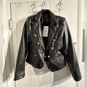 AKIRA NWT Black Pleather Jacket with Gold Details